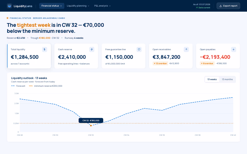 Financial-status cockpit in LiquidityLens