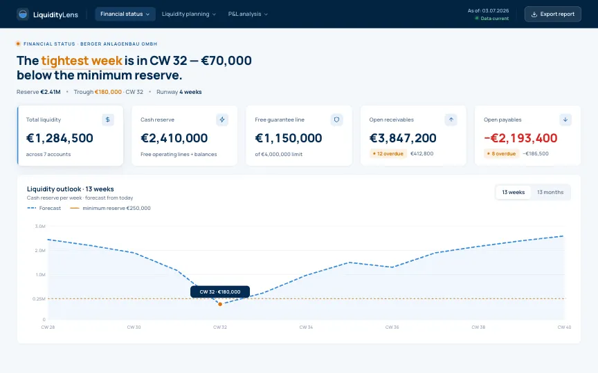 Financial-status cockpit in LiquidityLens