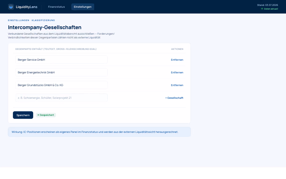 Intercompany-Gesellschaften in LiquidityLens